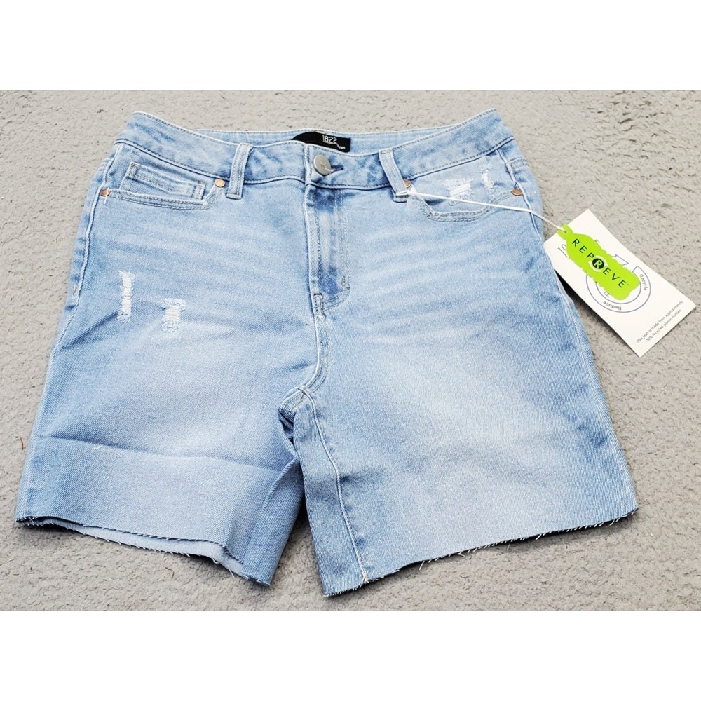 1822 Denim Repreve Shorts Womens 6/28 Blue Denim High Rise Distressed Raw Hem